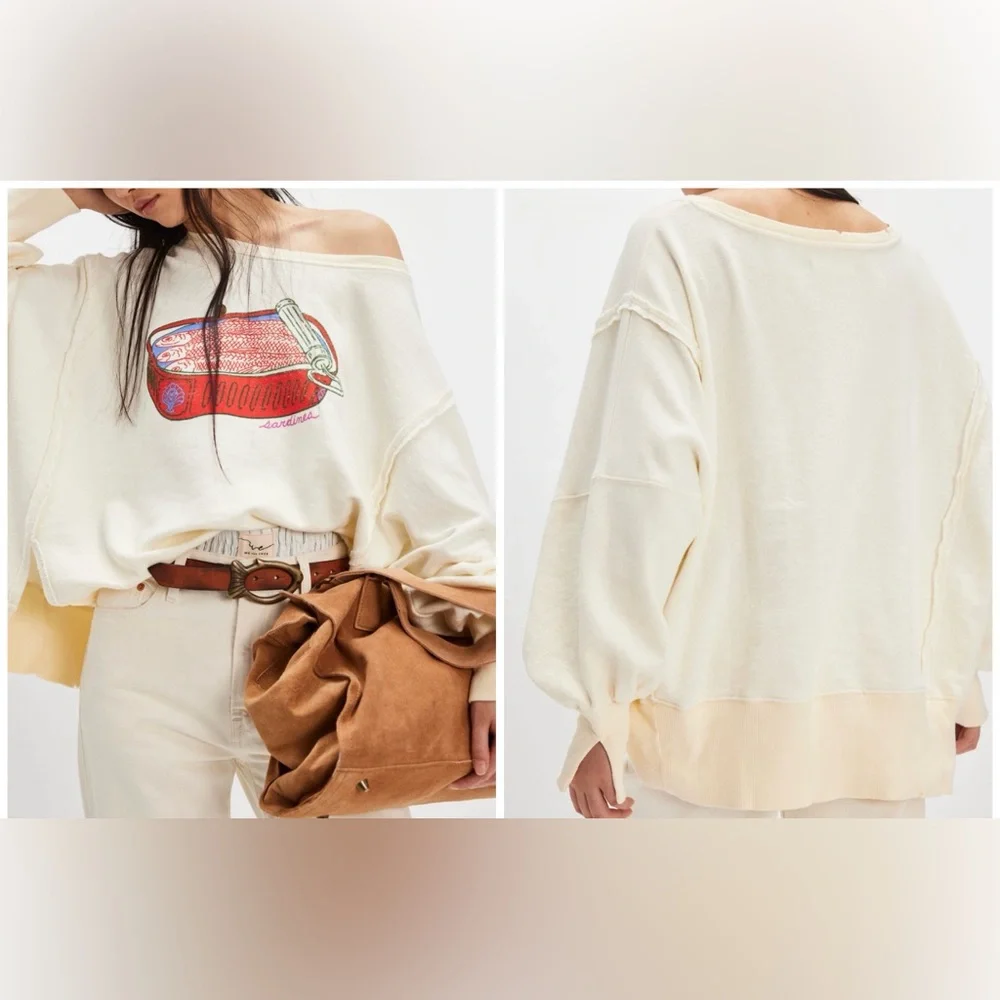 NWOT Free People We The Free Graphic Camden Sweatshirt - sardine combo - medium